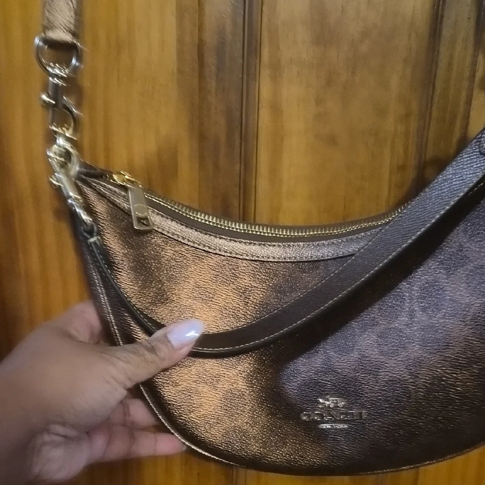 Coach Brown Monogram Crescent Crossbody with Gold Hardware - Picture 4 of 5